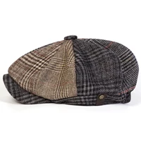 Unisex Retro Grid Stitching Newsboy Caps Men British Painters Hats Spring and Autumn Berets Hip Hop Berets 3