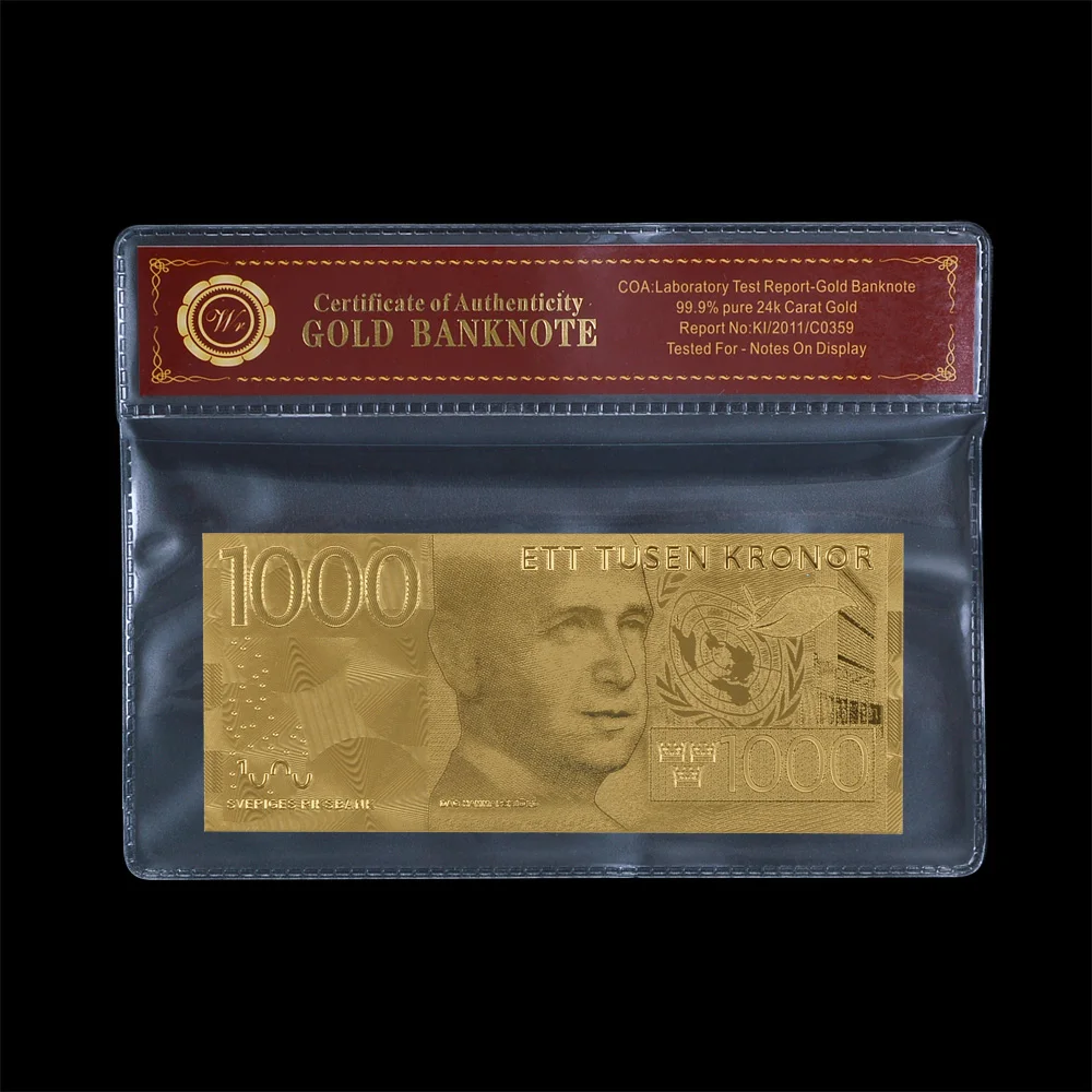 Svezia Banconota Placcata Oro Corona 1000 Con Cornice Denaro Finto Banconota Commemorativa Nota Souvenir Regalo Aziendale Per La Raccolta
