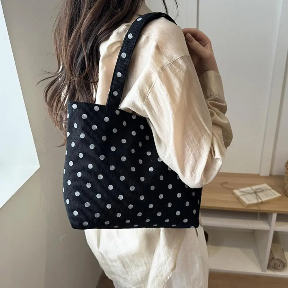 Borsa Tote Grande Capacità a Pois, Borsa a Spalla Casual da Donna in Tessuto, Borsa a Tracolla Singola Portatile alla Moda per Uso Quotidiano - immagine 2