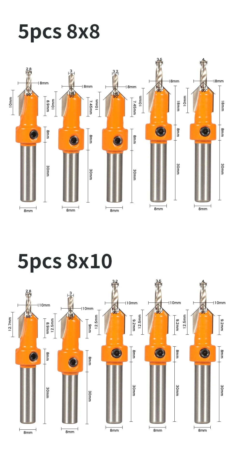 YUSUN  8MM Shank Hss Countersink  Router Bit Screw Extractor Woodworking Milling Cutter For Wood