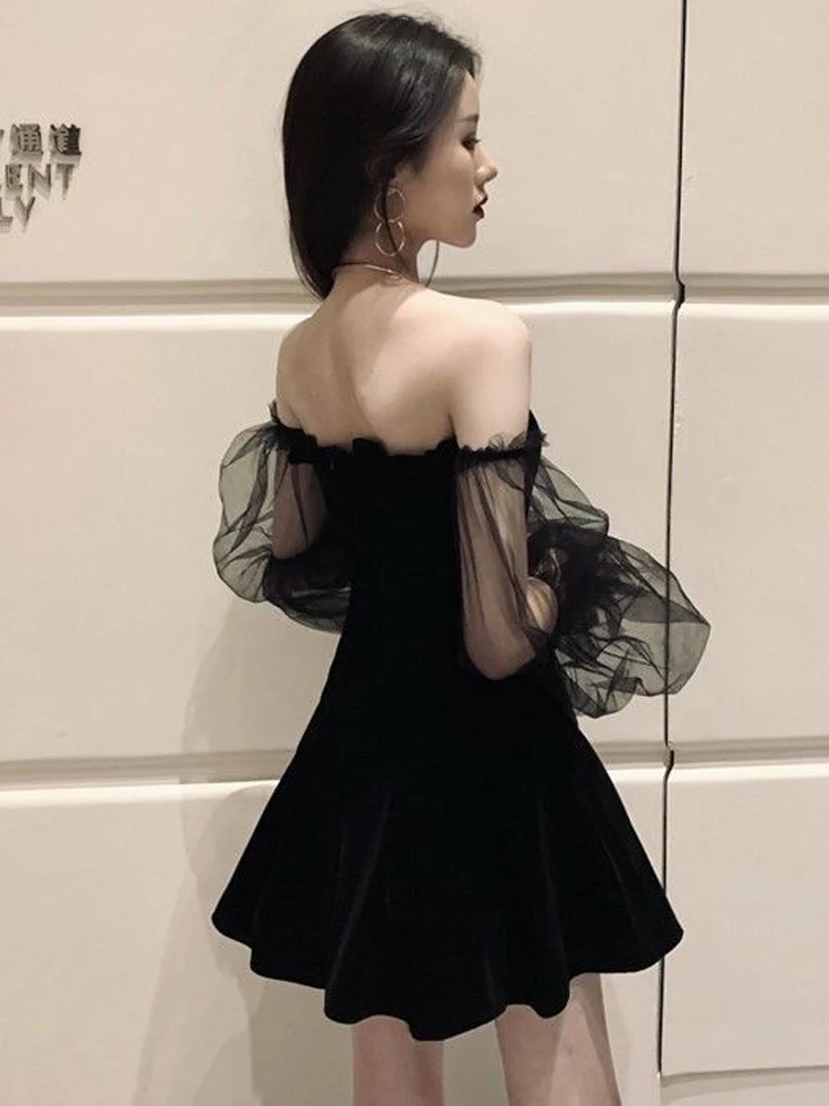 【SEOOOCOOKIE】 Puff Sleeve Black Dress ★韓国の人気★ Dresses Women Puff Sleeve Lovely Fashion New Korean Style