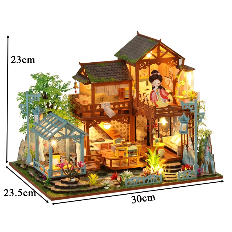 DIY Wooden Doll Houses Chinese Ancient Garden Room Casa Miniature Building Kits with Furniture Led Dollhouse for Adults Gifts 6