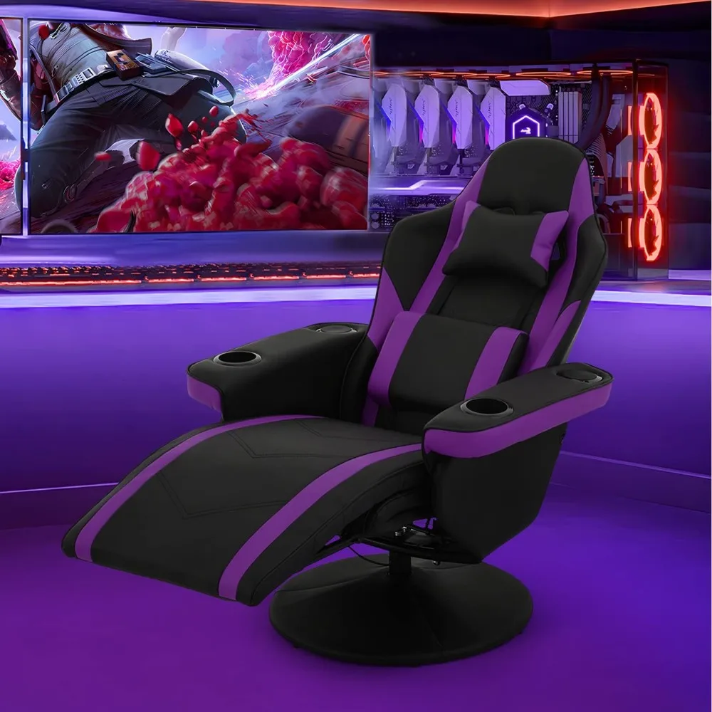 Massage Gaming Recliner Chair，PU Leather Seat Swivel Adjustable Reclining Game Chair with Headrest, Lumbar Support, Footrest 2