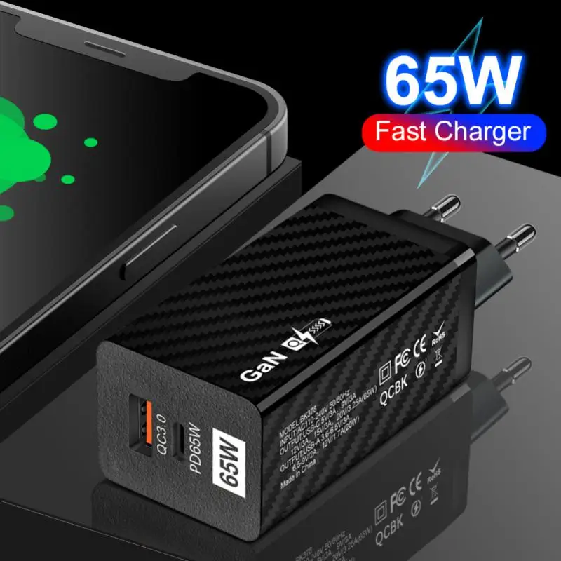 

Зарядное устройство GaN 65 Вт для iPad, Macbook, ноутбуков, USB Type C PD QC3.0, Сверхбыстрая Зарядка для телефона 14 13 12 11 Max