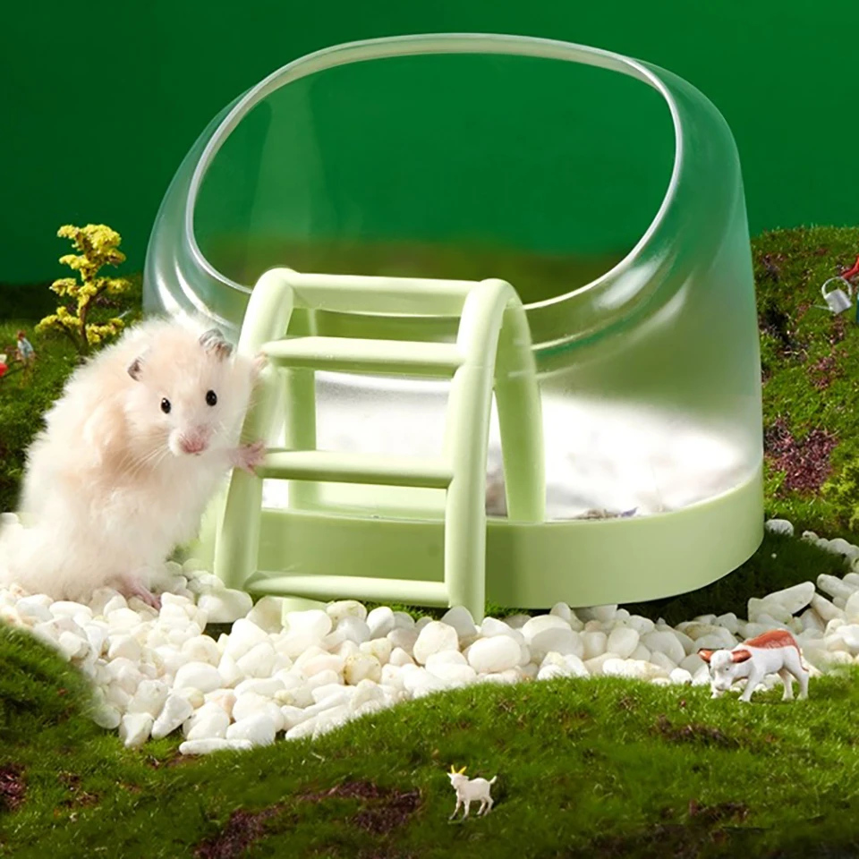 

Туалет для хомяка с лестницей, Золотой медведь, ванна для душа, ванна, песок для ванны, прозрачные противоразбрызгивающие летние принадлежности