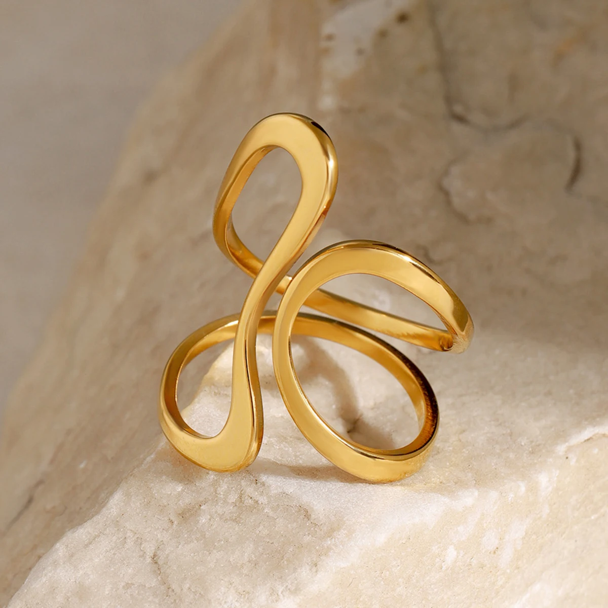 Exquisite Gold-Tone Stainless Steel Statement Ring