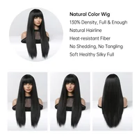 Perruques synthétiques longues et lisses avec frange, perruques noires de Cosplay de fête Lolita pour femmes, perruque naturelle résistante à la chaleur 2