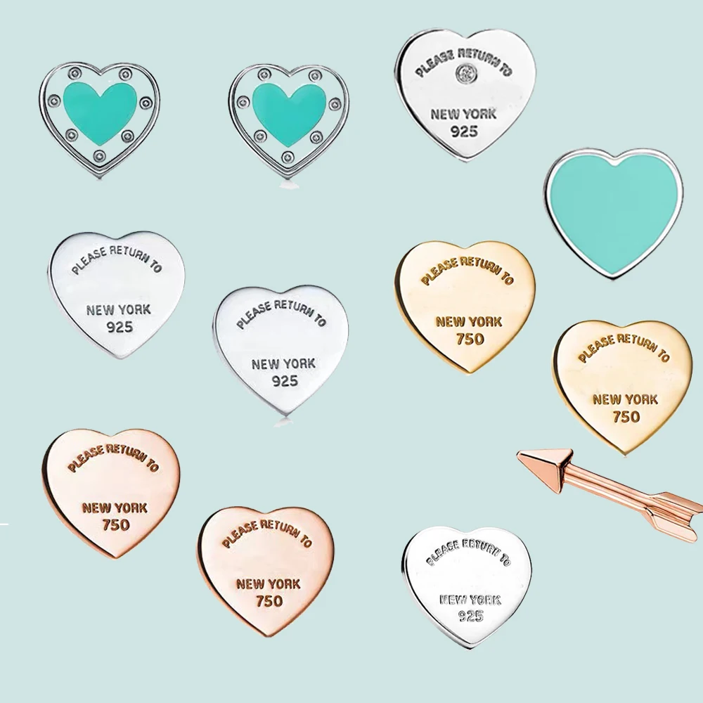100% S925 women's pure silver, heart-shaped earrings, exquisite, high-end, gift, luxurious jewelry, classic fashion