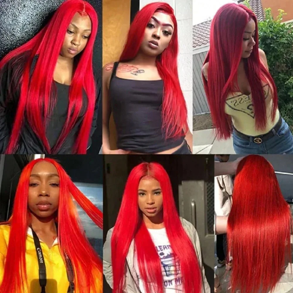 250% Density Straight Lace Front Wigs Human Hair Red 13x4 Lace Front Wigs Human Hair HD Transparent Lace Front Wigs