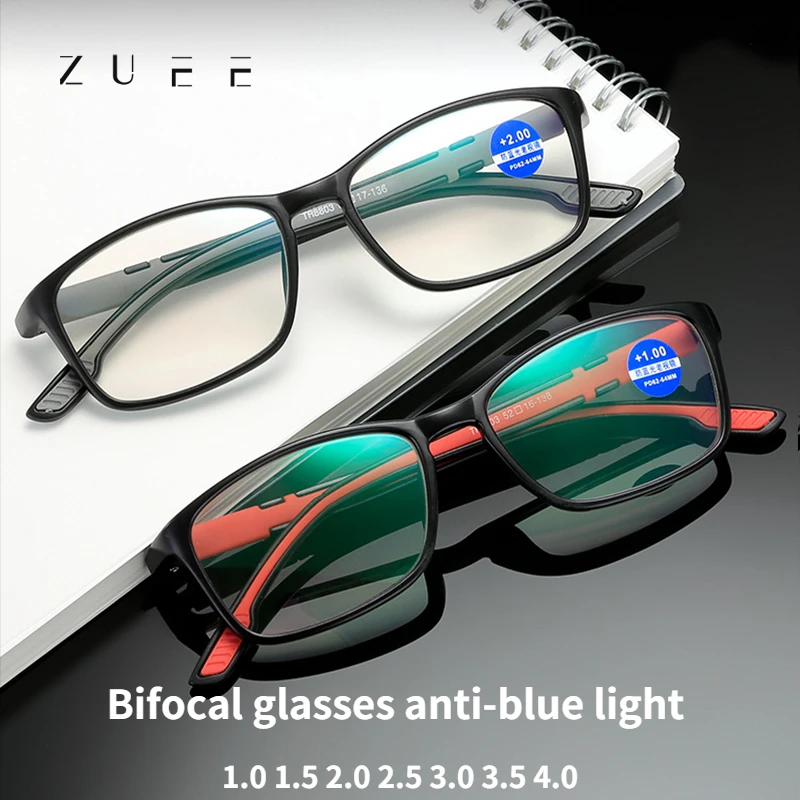 

ZUEE TR90 Retro Reading Glasses Ladies Men's Anti-Blue Light Reading Glasses Bifocal Myopia and Farsighted Glasses +1.5 2.0 4.0