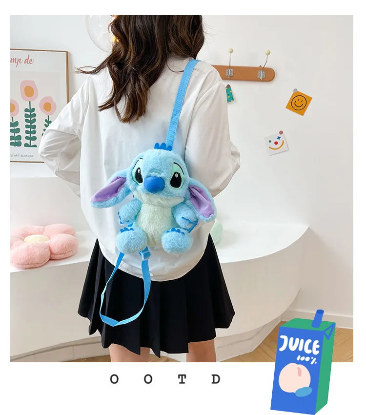 QingY Stitch Plush Backpack Anime Figure Stuffed Doll Kawaii Stitch Toys Children's Girls Boys Kindergarten School Bag, Kids Unisex, Size: One size