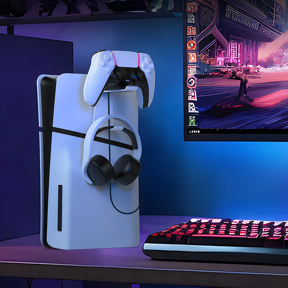 Wall Mount Controller Holder Headphone Hook Stable Gamepad Controller Hook Controller Storage Organizer for PS5 Slim/PS5 Console