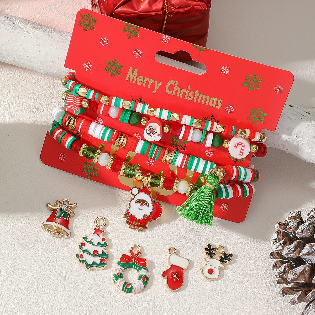 Detachable Christmas Decorations Santa Claus Reindeer Felt Bead Bracelet Fashion New Arrival Holiday Jewelry Women's Accessories