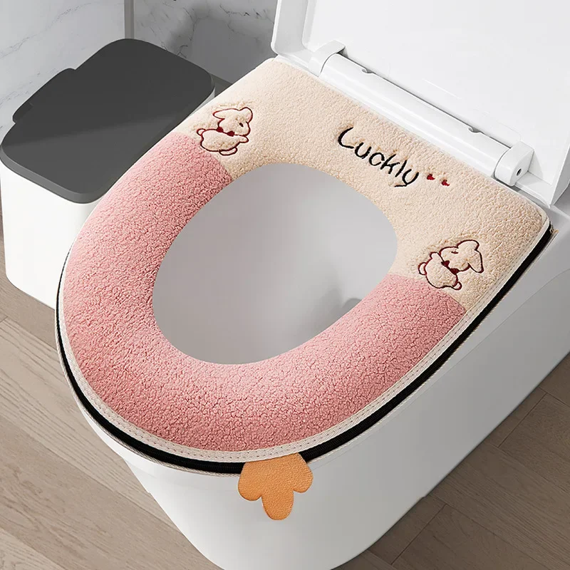 Fashionable household waterproof toilet seat cover with a four season universal thick zipper cartoon toilet seat cushion
