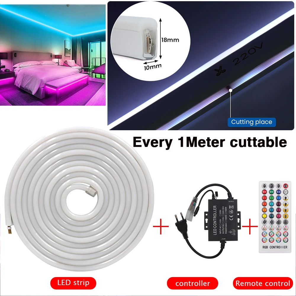 5050 RGB LED Strip 220V 110V Waterproof IP67 Outdoor Flexible Ribbon Neon  Light