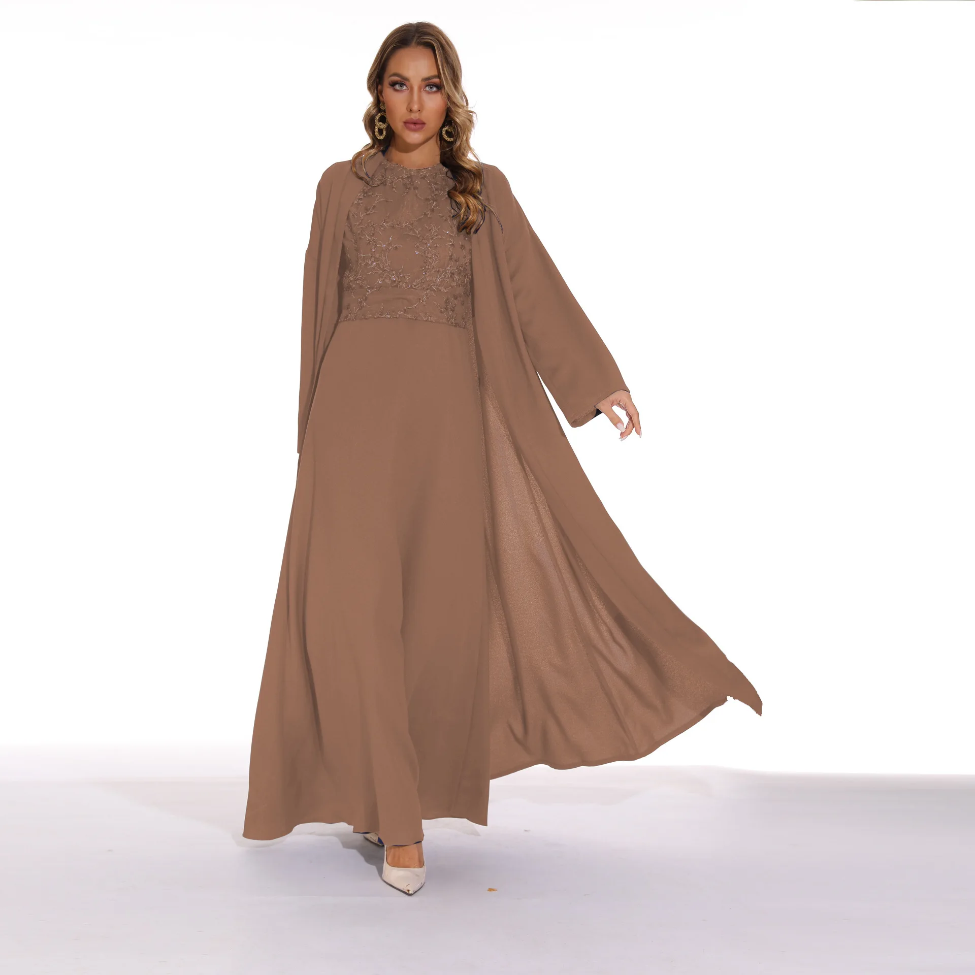 Muslimische Sets Robe Femme Musulmane 2022 New Muslim Two-piece Set Sequins Arab Dress Abayas for Women Modest Clothing