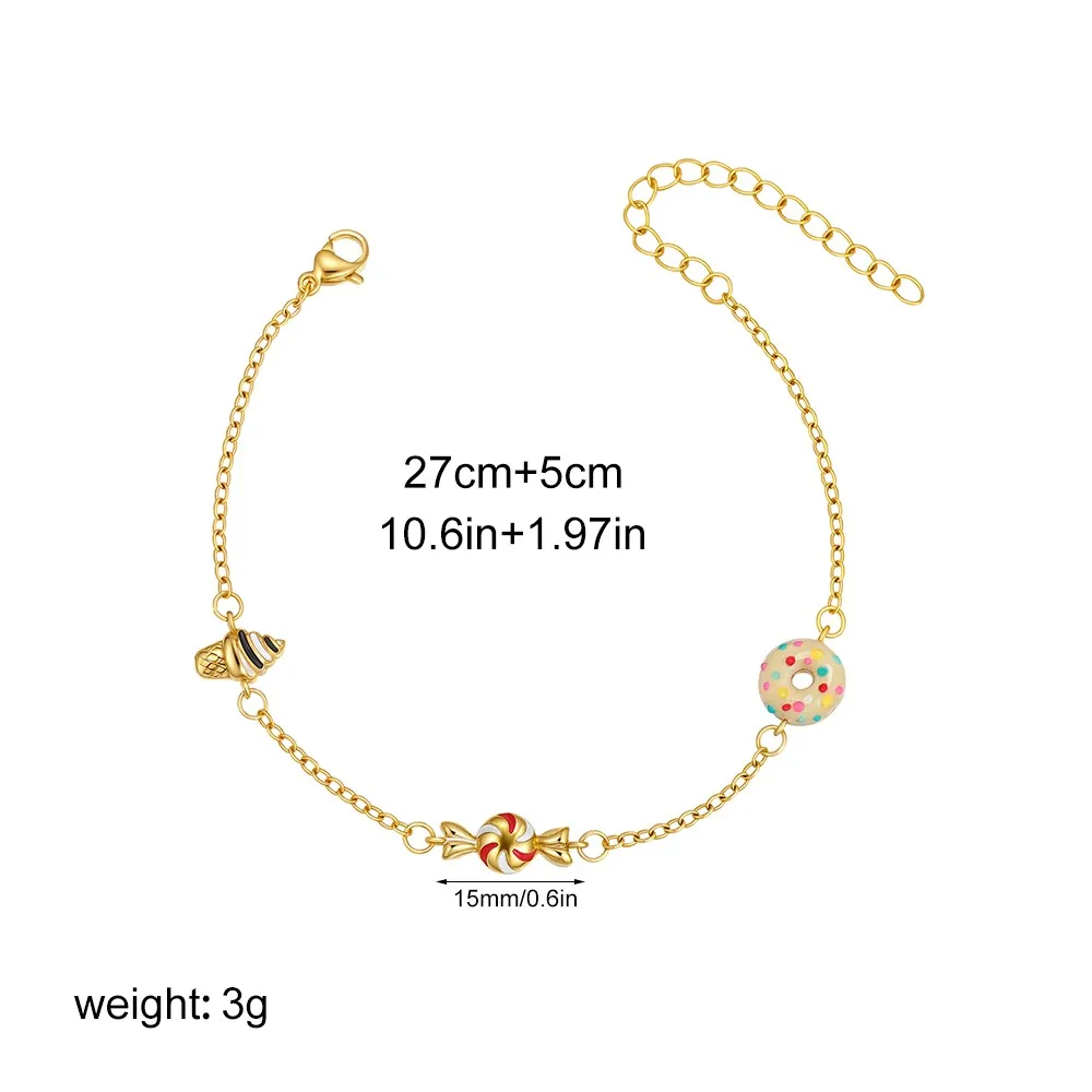 Cute Donuts Ice Cream Candies Bracelets 18K Gold Plated Hypoallergenic Chain Bracelet Hand Strings Gift Fashion Jewelry 2025 New