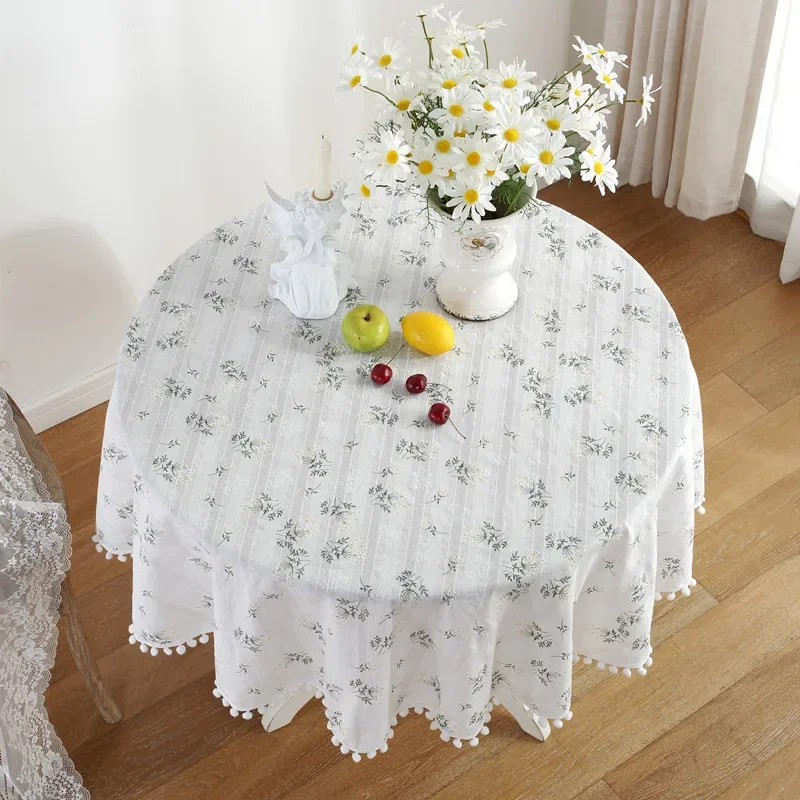 thumbnail image 1 of Mantel redondo de algodón con borlas, cubierta de mesa Circular Floret a prueba de polvo para cocina, comedor, decoración de mesa, 1 of 4