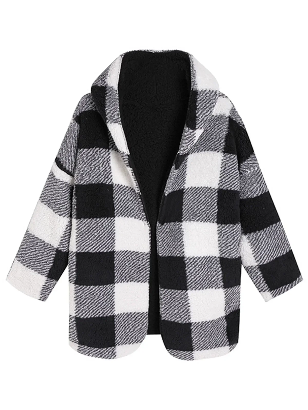 Women's Casual Hooded Coats for Woman Clothing Bubble Velvet Black White Plaids Hoodies Jacket Winter Thick Warm Women Clothes