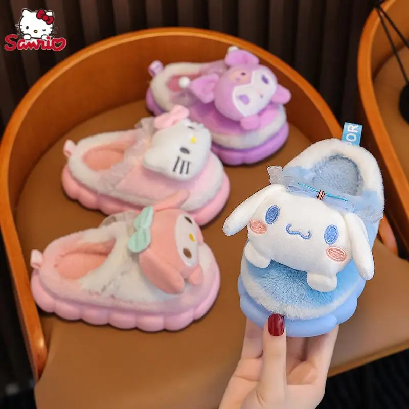 

Kawaii Sanrios Hello Kittys Cinnamoroll Plush Women Cotton Slippers Anti-Skid Keep Warm Winter Indoor Home Plushies Shoes Gift
