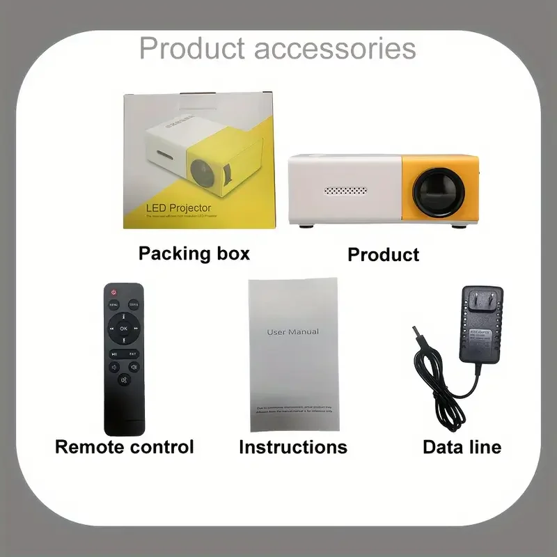 Mini projector 72-inch screen LED lamp life 30000 hours, support hd, compatible with Android/IOS/Windows/HDTV/USB