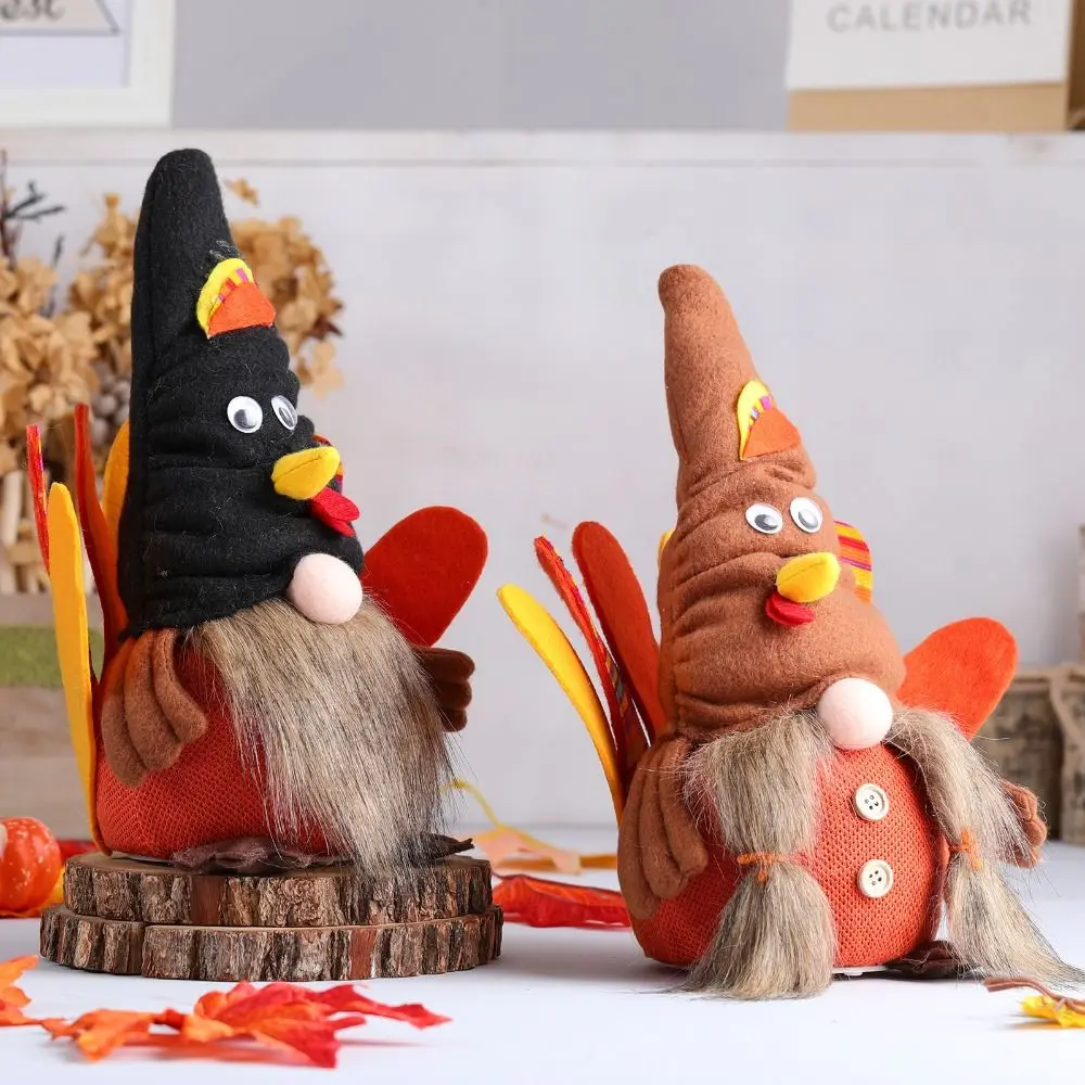 

1 pcs Turkey Shape Toy Kid Gift with Lights Rudolph Doll Turkey Doll Thanksgiving Decor Gnome Ornaments