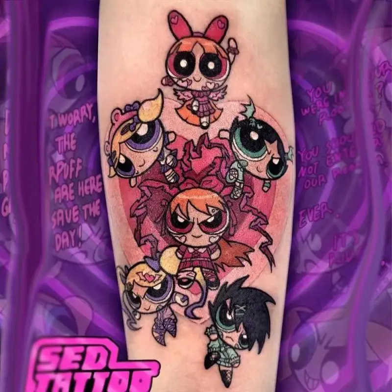 Anime Colourful Temporary Tattoos Cartoon Girl Transfer Tattoo Arm Hand Body Art Waterproof Fake Tatoo Sticker for Woman Men Kid