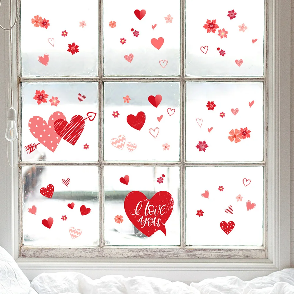 

DIY 3 Sheets Valentine's Day Wall Stickers I Love You Heart Window Sticker Festival Wall Decals Home Decor Crafts