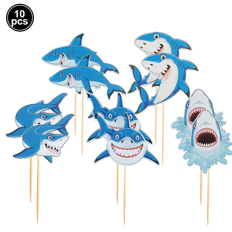 Blue Cartoon Shark Theme Disposable Tableware Set for Kids' Ocean Birthday Party Decor