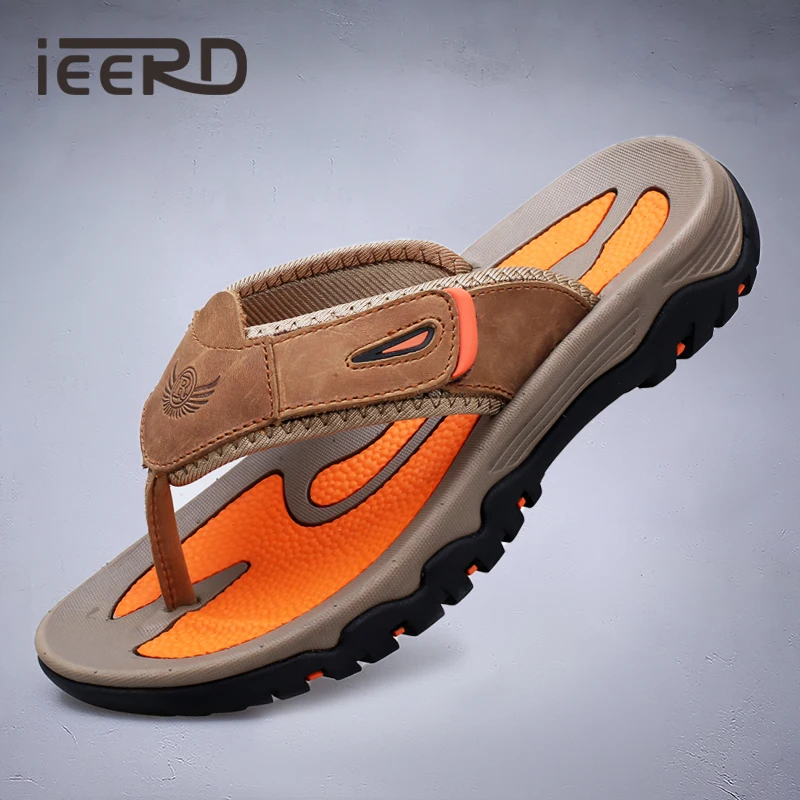 Cow Leather Outdoor Men Slippers Non-slip Wear-resistant Men's Flip Flops Summer Casual Shoes For Men Beach Sandals Plus Size