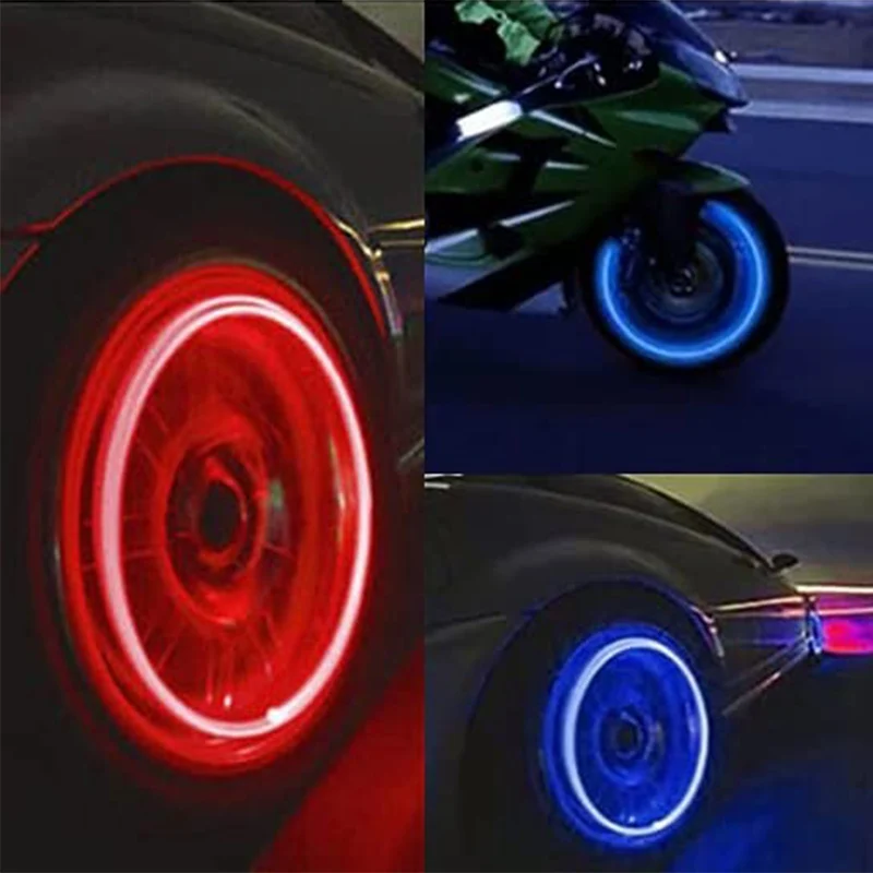 Colorful Car Tire Valve Caps LED Car Motorcycle Cycling Wheel Lantern Spokes Hub Tyre Lamp Wheel Caps 4Pcs