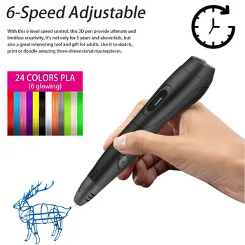 Intelligent 3D Printing Pen with 24 Colors PLA Filaments Compatible with PLA  6-Speed Adjustable Control, Perfect Arts Crafts DI