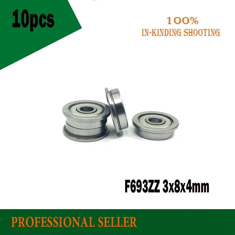 

F693ZZ 3x8x4mm ABEC-1 F693 ZZ Flange Bearing Deep Groove Ball Bearing Mini Ball Bearing 10pcs F693-2Z