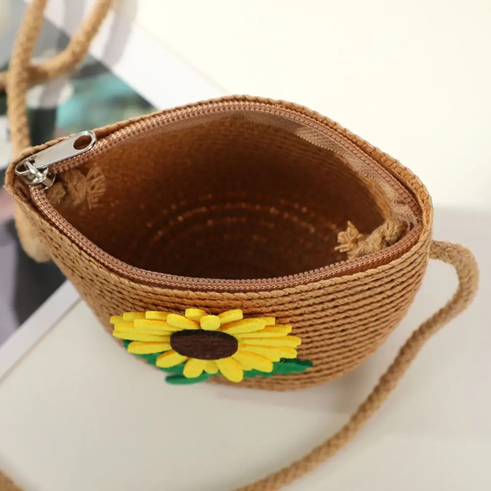 New Straw Crossbody Bag Flower Small Shoulder Bag Coin Purse Girls Kids