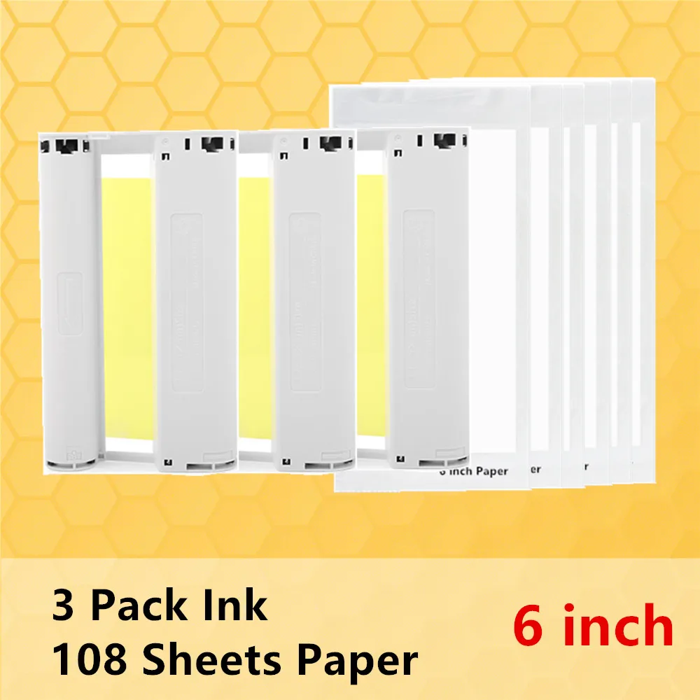 

Compatible for Canon Selphy CP1300 CP1200 CP1000 CP910 Ink Cassette for Selphy CP1500 Photo Paper Set Printer KP108IN 6 Inch