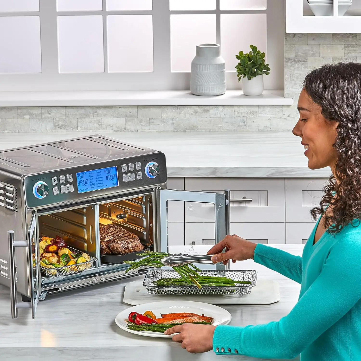 360 Air Fryer Oven Combo with French Door, 25 QT Extra Large Cook Two Foods in Different Ways 5