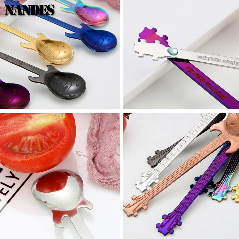 Stainless Steel Guitar Teaspoon Coffee Spoon Coffee Tea Use Tableware Kitchen Spoon