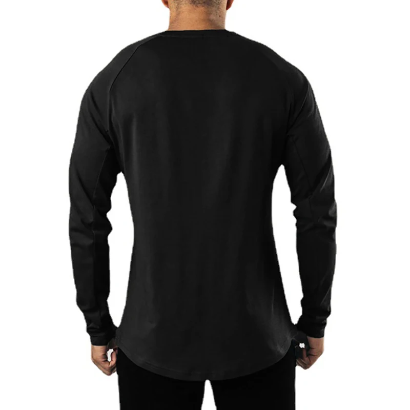 Plain Mens Casual Hip Hop Tops Slim Fit Long Sleeve V-neck T-Shirt Gym Bodybuilding Sport Cotton Shirts Fitness Muscle Clothing 3