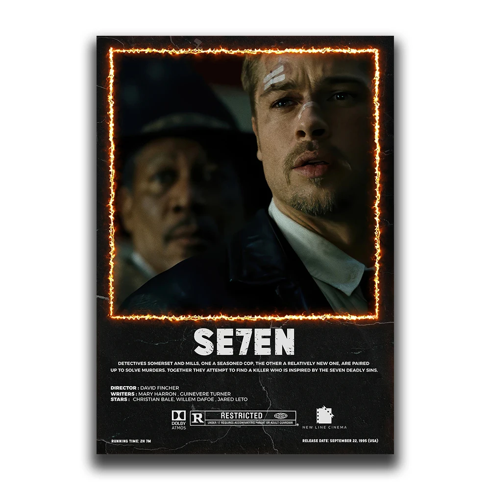 Vintage Black Cinema Art: Se7en Film Canvas Wall Mural