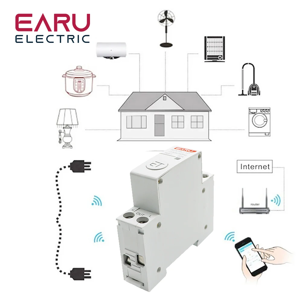 1P+N Din Rail WIFI Circuit Breaker Smart Timer Switch Relay Remote Control By e