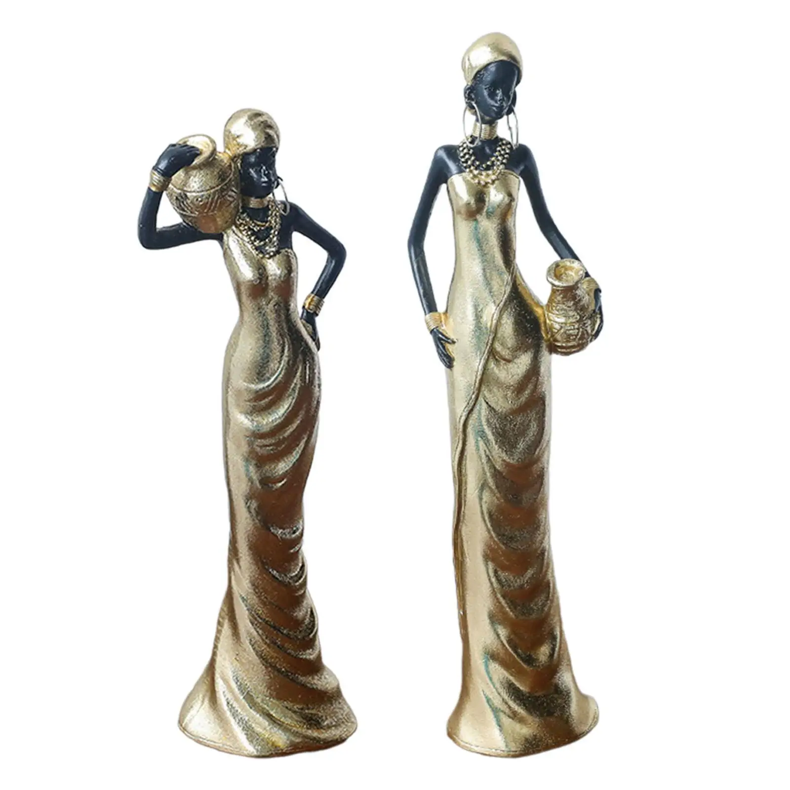 African Sculpture Tabletop Ornament Resin Women Figure Decorative Figurine for Entrance Table Centerpiece Housewarming Gift