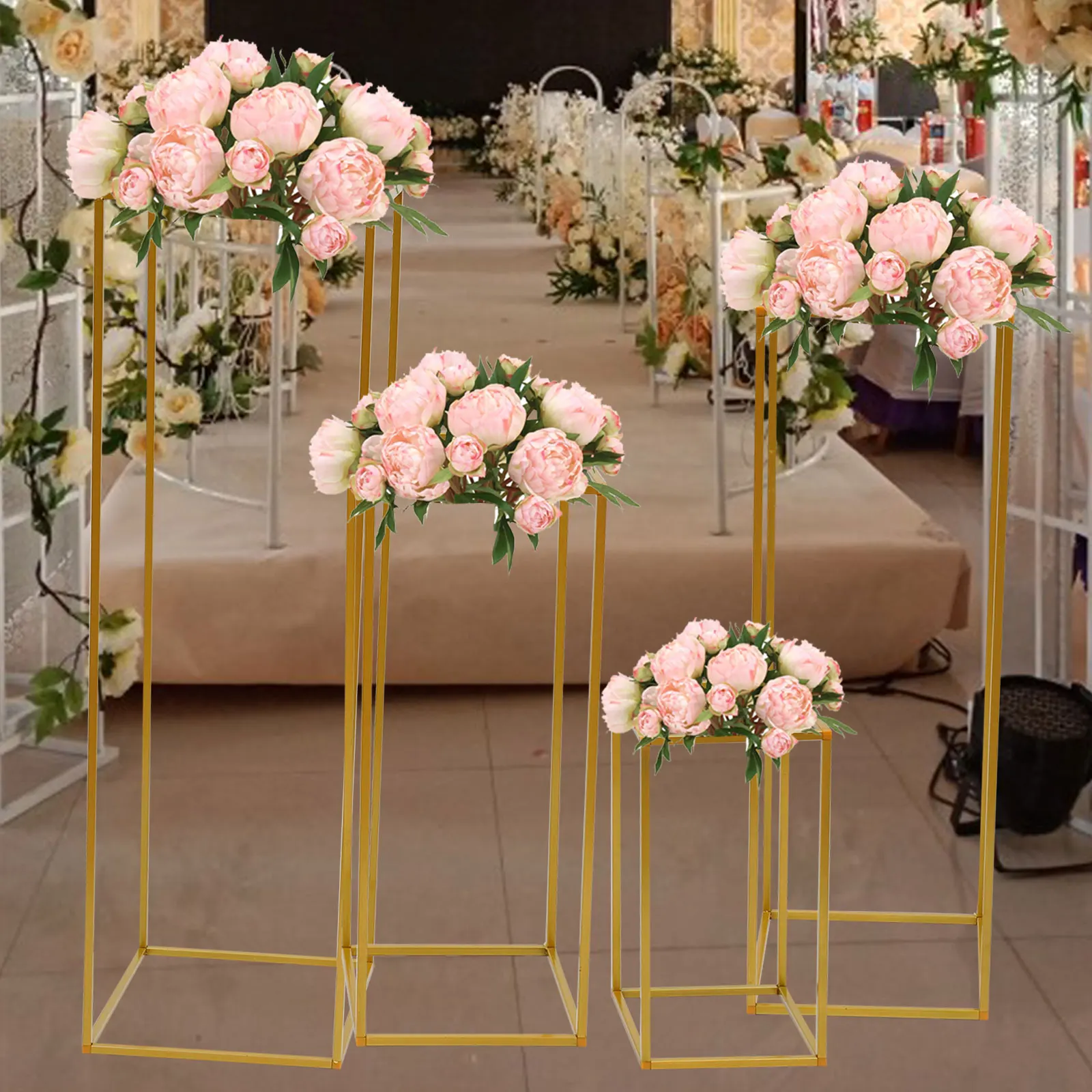 

4Pcs Flower Vase Floor Vases Column Stand Metal Road Lead Elegant Wedding