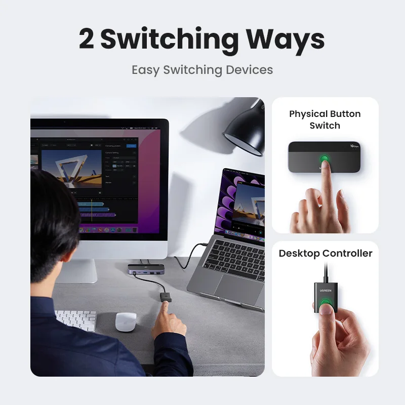 Ugreen-usb c Kvm Switch Usb c 3.2 Switcher para pc Teclado Mouse Impressora e Scanner Dispositivos 10gbps Pcs - Imagem 5