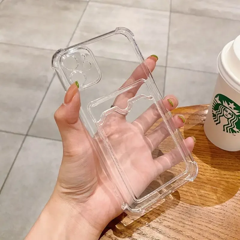 TPU Bumper Transparent Phone Case For iPhone 15 14 13 12 Mini 11 Pro XS Max XR X SE 2020 8 7 Plus Wallet Card Bag Cover T10
