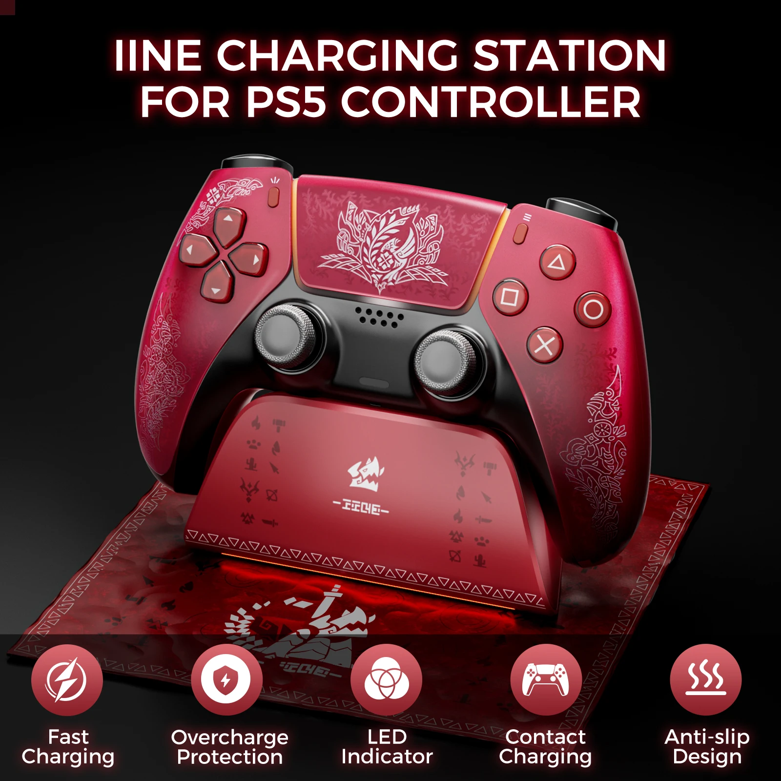 NEW IINE CHARGING STATION FOR PS5 CONTROLLER/Anti-slip Design，LED Indicator，Overcharge Protection，Fast Charging