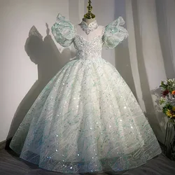 Cute Appliques Tiered Lace Ball Gown Flower Girl Dresses For Wedding First Communion Kids Birthday Party 2023