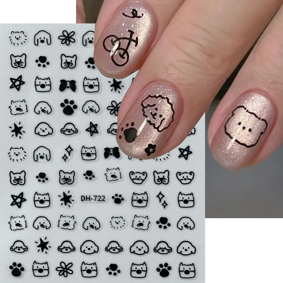 4pcs Cartoon Cute Cat Nail Art Sliders 3D Graffiti Dog Rabbit Heart Star Nail Sticker Kawaii Flower Butterfly Bow Manicure Decal 3