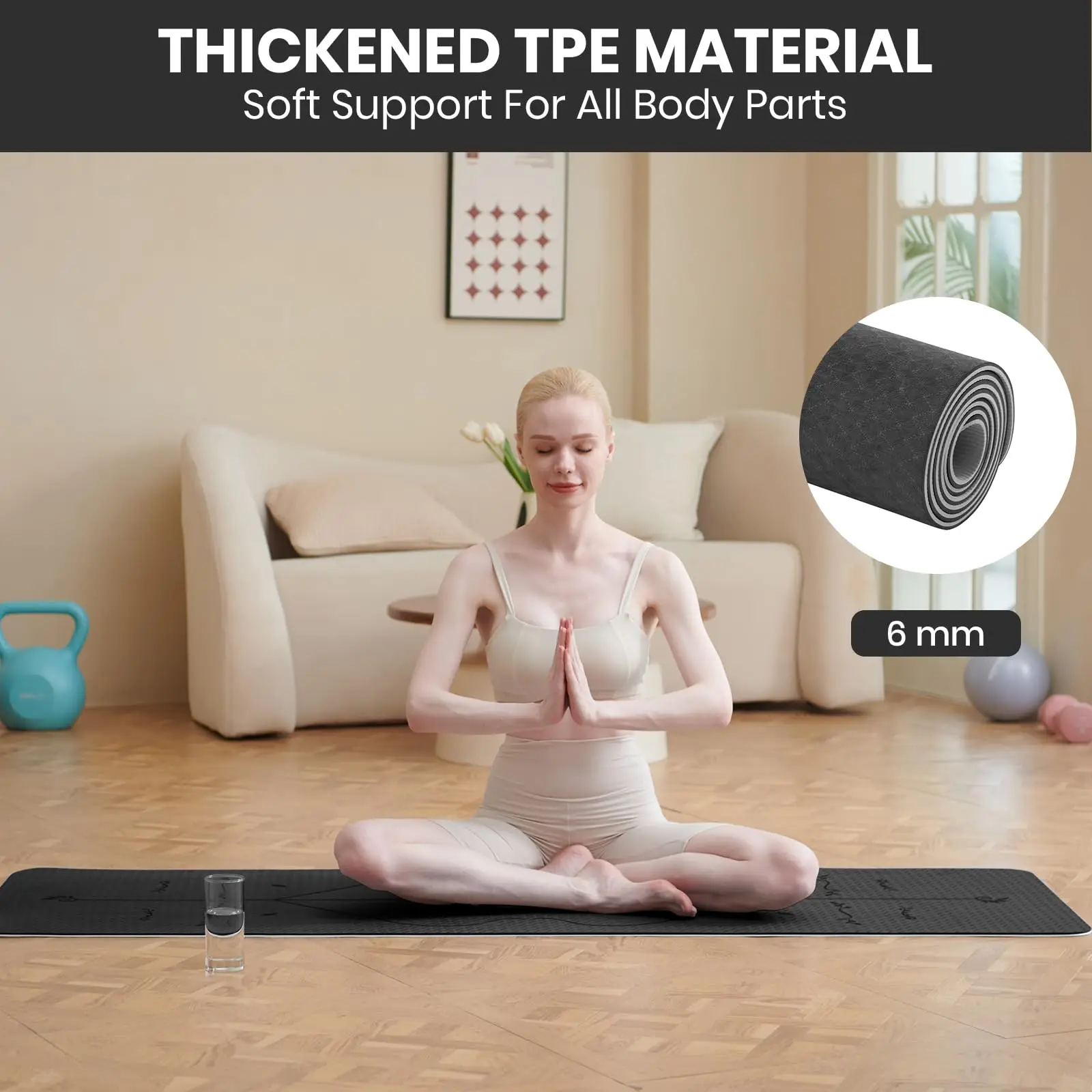 Good Nite 6mm TPE Yoga Mat Non-Slip with Alignment Lines for