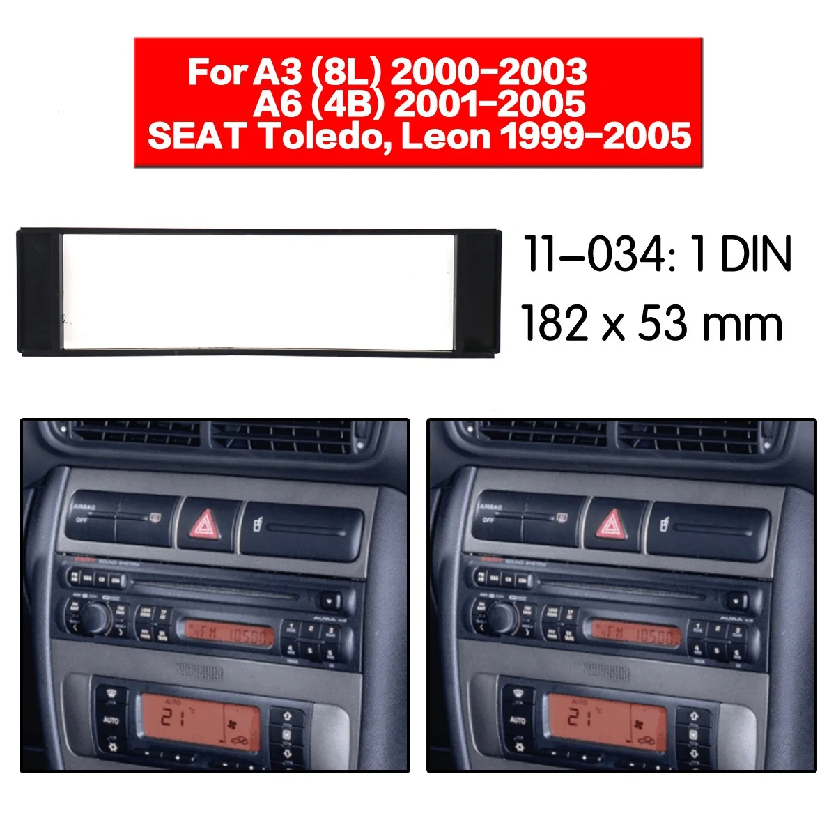 1 Din Radio Cover for Audi A3 8L A6 4B Seat Toledo Leon Fiat Scudo Stereo