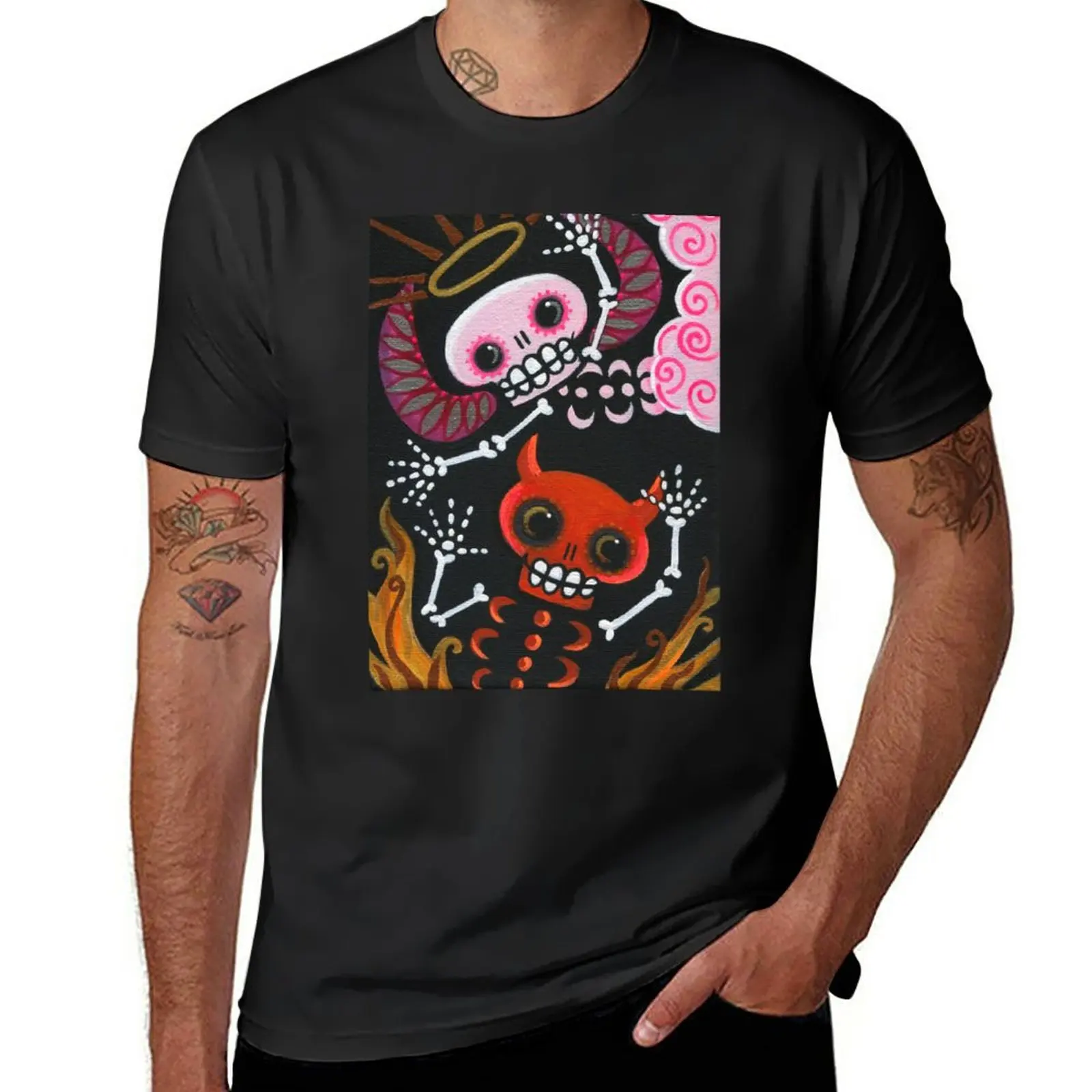 

Angel and Devil T-Shirt tops sweat plain blacks tshirts for men